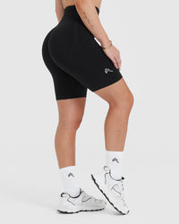 Effortless Seamless Cycling Shorts with White Logo | Black