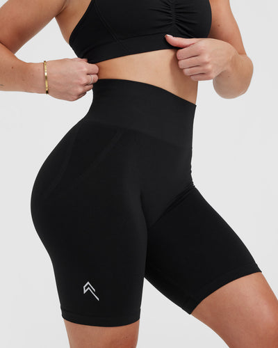 Effortless Seamless Cycling Shorts with White Logo | Black