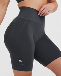 Effortless Seamless Cycling Shorts with White Logo | Coal