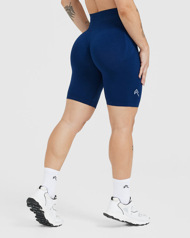Effortless Seamless Cycling Shorts with White Logo | Midnight