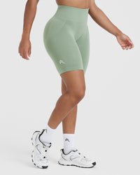 Effortless Seamless Cycling Shorts with White Logo | Sage