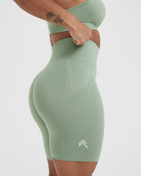 Effortless Seamless Cycling Shorts with White Logo | Sage