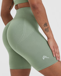 Effortless Seamless Cycling Shorts with White Logo | Sage