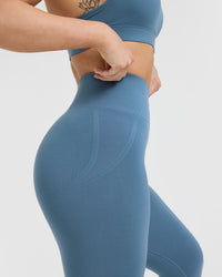 Effortless Seamless Leggings with White Logo | Moonstone Blue