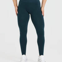 Effortless Seamless Leggings with White Logo | Oil Blue