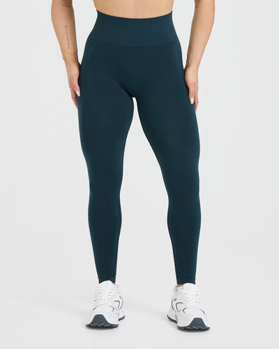 Effortless Seamless Leggings with White Logo | Oil Blue