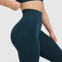 Effortless Seamless Leggings with White Logo | Oil Blue