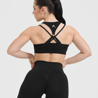 Effortless Seamless Layered Sports Bra with White Logo | Black