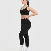 Effortless Seamless Layered Sports Bra with White Logo | Black