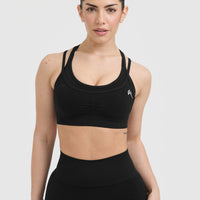 Effortless Seamless Layered Sports Bra with White Logo | Black