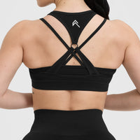 Effortless Seamless Layered Sports Bra with White Logo | Black