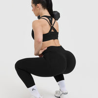 Effortless Seamless Layered Sports Bra with White Logo | Black