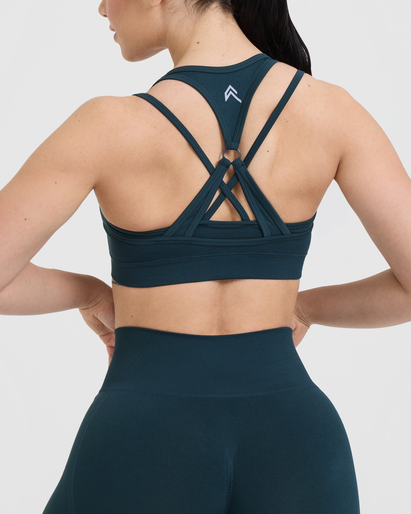 Effortless Seamless Layered Sports Bra with White Logo | Oil Blue
