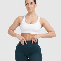 Effortless Seamless Layered Sports Bra with White Logo | White