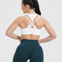 Effortless Seamless Layered Sports Bra with White Logo | White