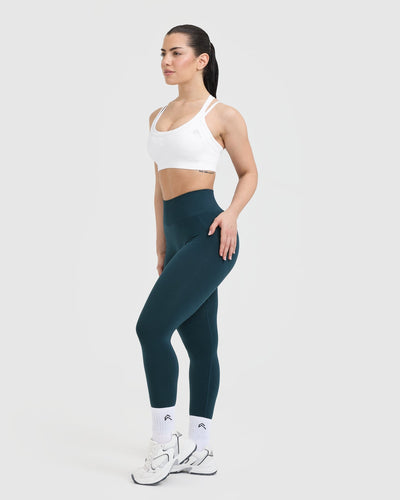 Effortless Seamless Layered Sports Bra with White Logo | White