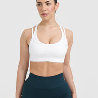 Effortless Seamless Layered Sports Bra with White Logo | White