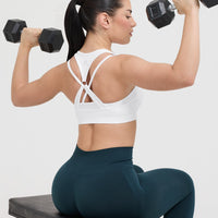 Effortless Seamless Layered Sports Bra with White Logo | White