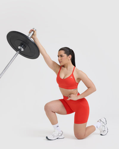 Effortless Seamless Shorts with White Logo | Charged Orange