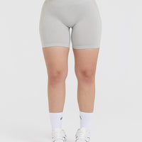 Effortless Seamless Shorts with White Logo | Light Grey Marl