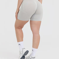 Effortless Seamless Shorts with White Logo | Light Grey Marl