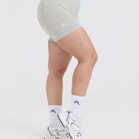 Effortless Seamless Shorts with White Logo | Light Grey Marl