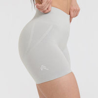 Effortless Seamless Shorts with White Logo | Light Grey Marl