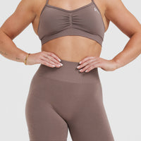 Effortless Seamless Shorts with White Logo | Washed Cool Brown