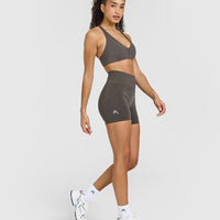 Effortless Seamless Shorts with White Logo | Deep Taupe