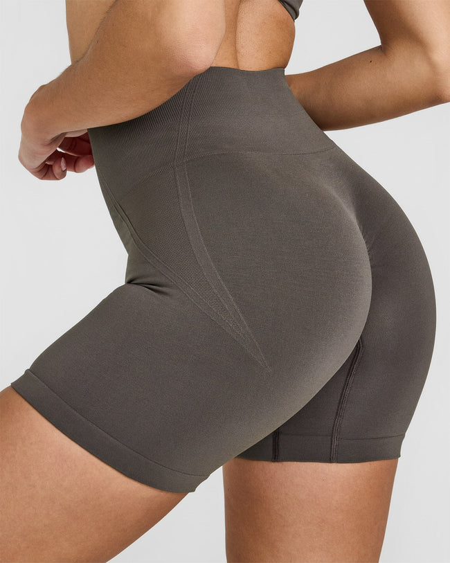 Effortless Seamless Shorts with White Logo | Deep Taupe
