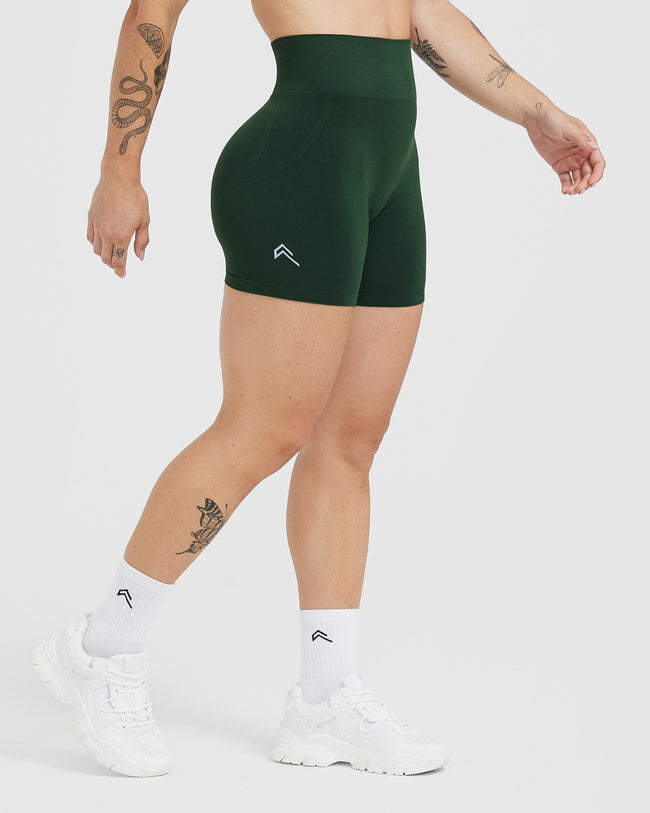 Effortless Seamless Shorts with White Logo | Evergreen