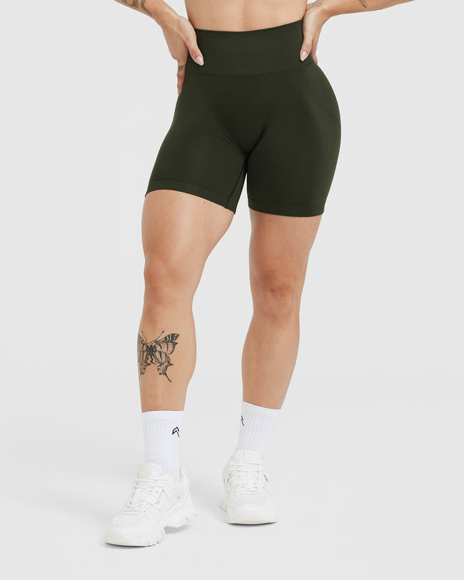 Effortless Seamless Shorts with White Logo | Khaki