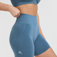 Effortless Seamless Shorts with White Logo | Moonstone Blue