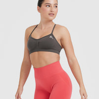 Effortless Strappy Bralette with White Logo | Deep Taupe