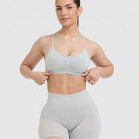 Effortless Strappy Bralette with White Logo | Light Grey Marl