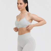 Effortless Strappy Bralette with White Logo | Light Grey Marl