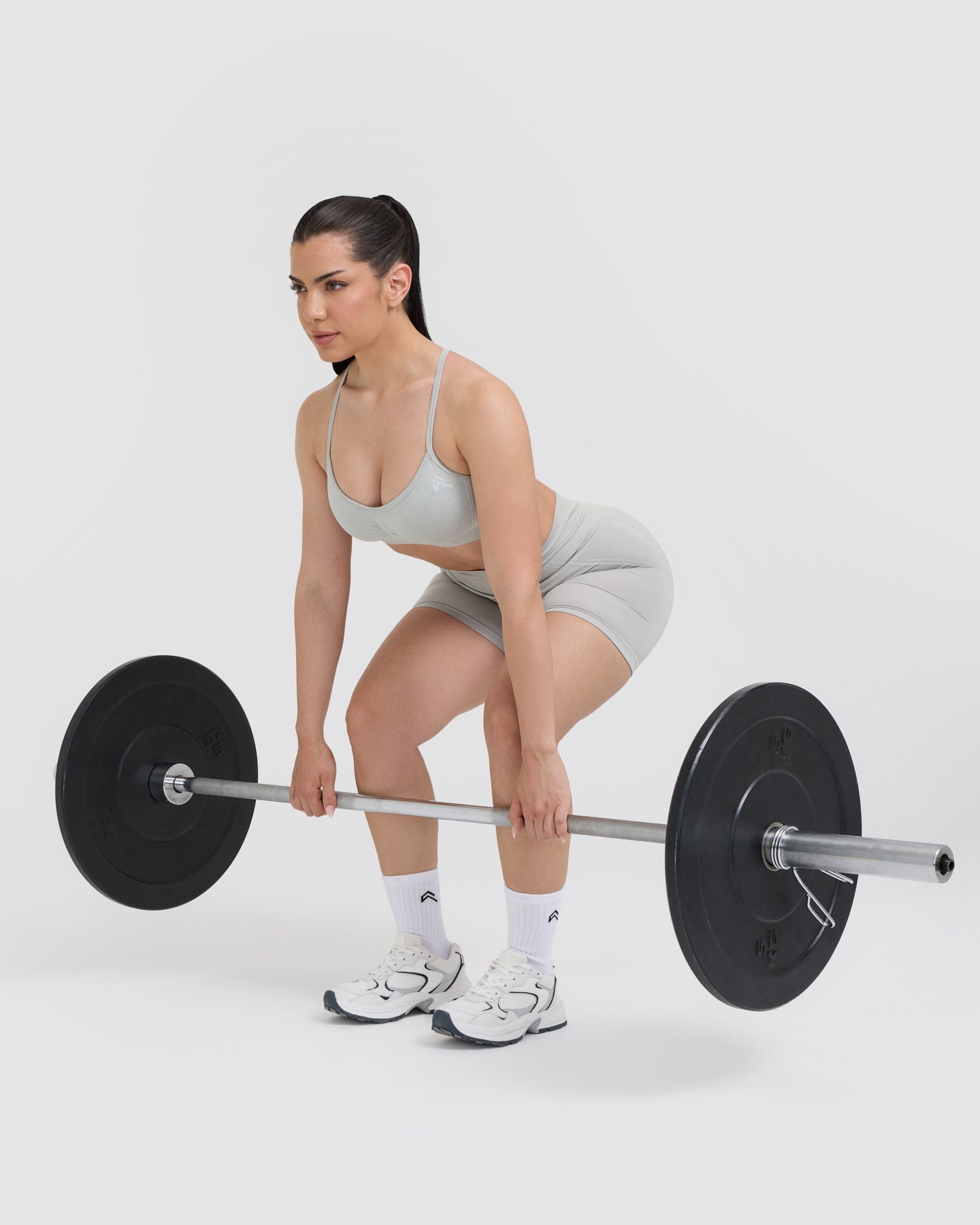 Effortless Strappy Bralette with White Logo | Light Grey Marl