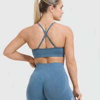 Effortless Strappy Bralette with White Logo | Moonstone Blue