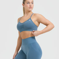 Effortless Strappy Bralette with White Logo | Moonstone Blue