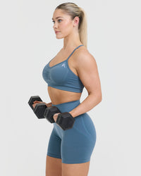 Effortless Strappy Bralette with White Logo | Moonstone Blue