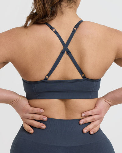 Effortless Strappy Bralette with White Logo | True Blue