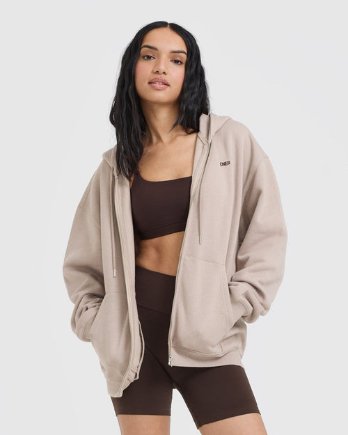 Oner Modal Foundations Zip Through Hoodie | Mushroom Brown