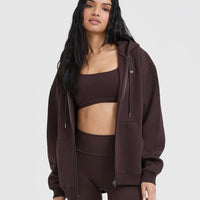 Foundations Zip Through Hoodie | Plum Brown