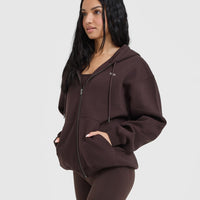 Foundations Zip Through Hoodie | Plum Brown