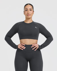 Go To Seamless Fitted Crop Long Sleeve Top | Coal