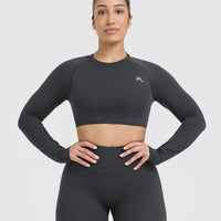 Go To Seamless Fitted Crop Long Sleeve Top | Coal