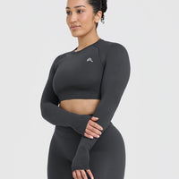 Go To Seamless Fitted Crop Long Sleeve Top | Coal