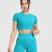 Go To Seamless Fitted Crop Top | Aqua Blue