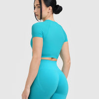 Go To Seamless Fitted Crop Top | Aqua Blue