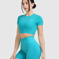 Go To Seamless Fitted Crop Top | Aqua Blue